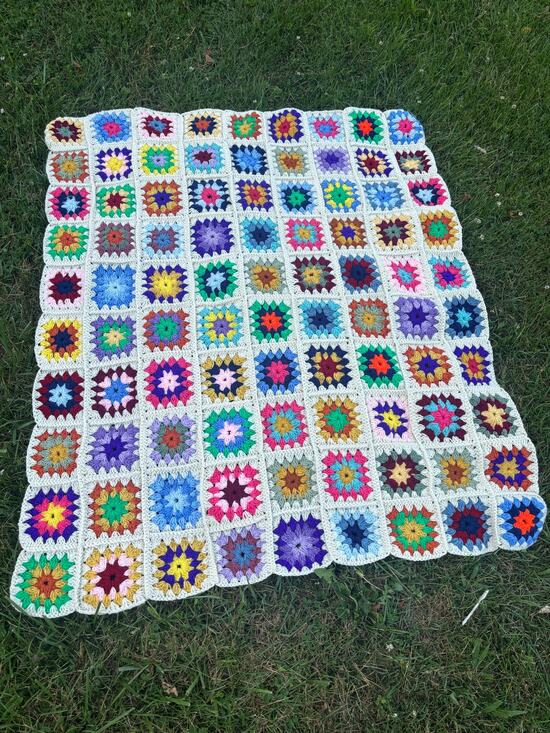 Unbranded Other - Handmade Granny Square Blanket 50x60 Colorful Crochet Afghan Boho Cottagecore